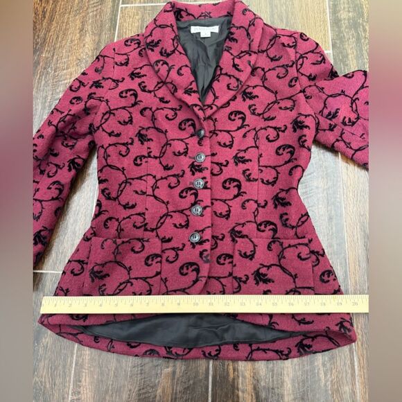 Pendleton Blazer Burgundy Black Flocked Scroll Wool Vintage High Low Sz S - Picture 11 of 15
